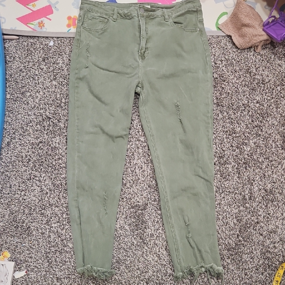Stylish Green Women's Jeans. Risen jeans Cropped. Size 1XL